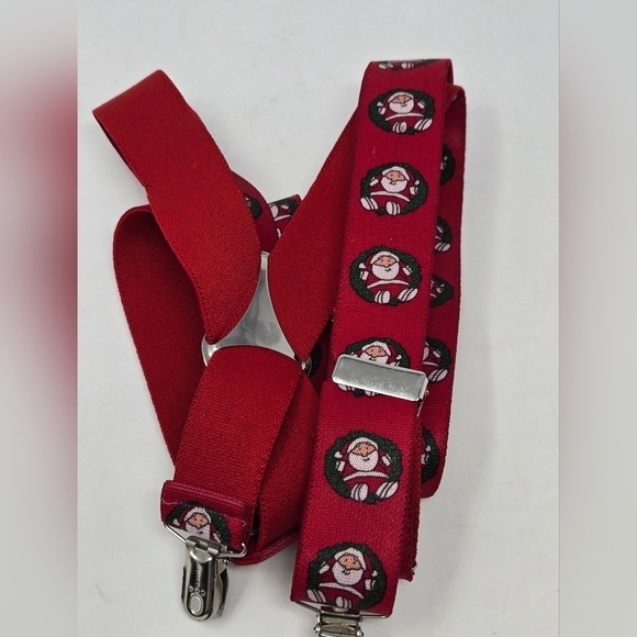 VINTAGE RED SANTA CLAUS CHRISTMAS STRETCH SUSPENDERS ADJUSTABLE UNISEX GERMANY - Picture 9 of 11